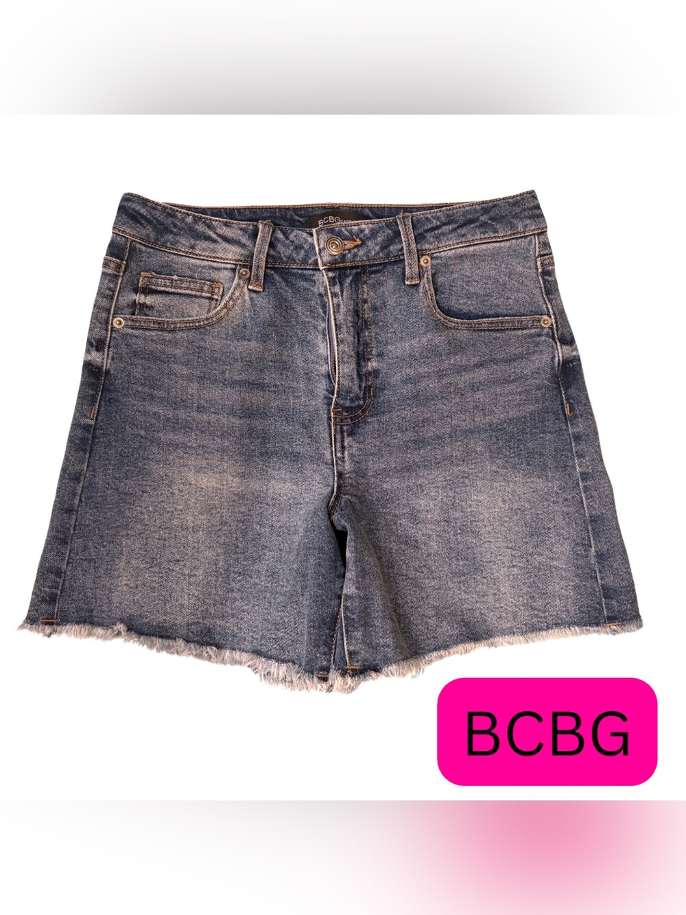 BCBGeneration Distressed Raw Hem Denim Shorts - Blue Wash